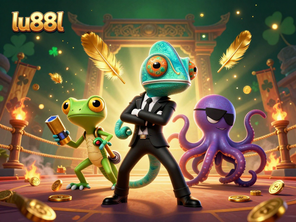Unleash winnings at lu88l with vibrant casino-themed 3D illustration featuring exciting characters.