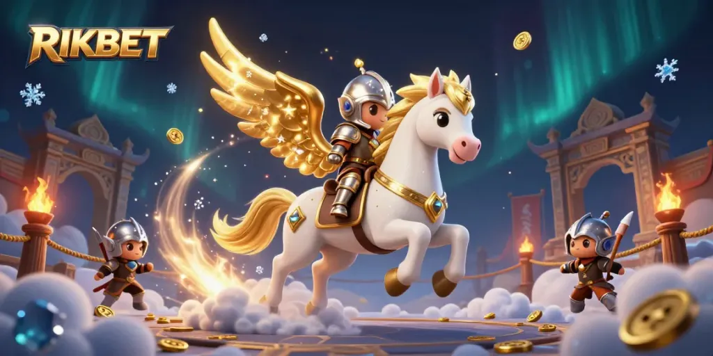 Experience thrilling gameplay at RIKBET with enchanting 3D visuals featuring a celestial horse and knight.