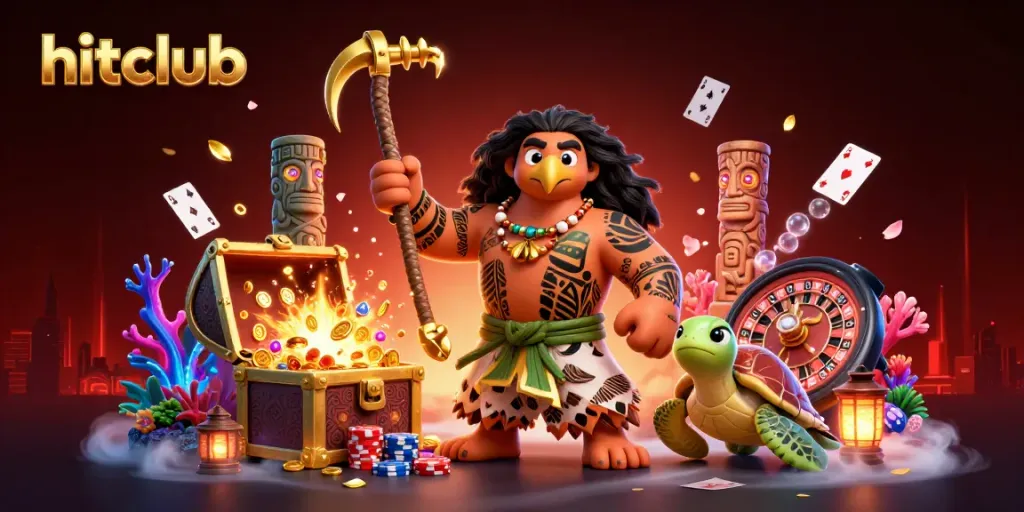 Experience hitclub's vibrant casino atmosphere with animated characters, gold coins, and playful game elements.