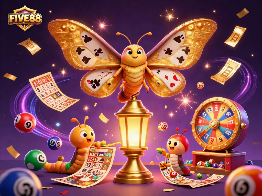 FIVE88 unveils vibrant gaming adventures with a dynamic scene of lucky characters and energetic elements.