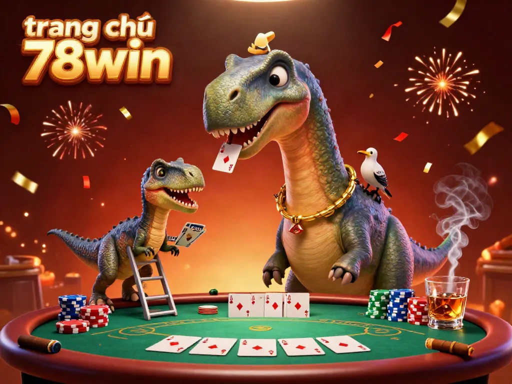 Experience excitement at trang chủ 78win with a dynamic 3D casino scene featuring animated characters playing poker.