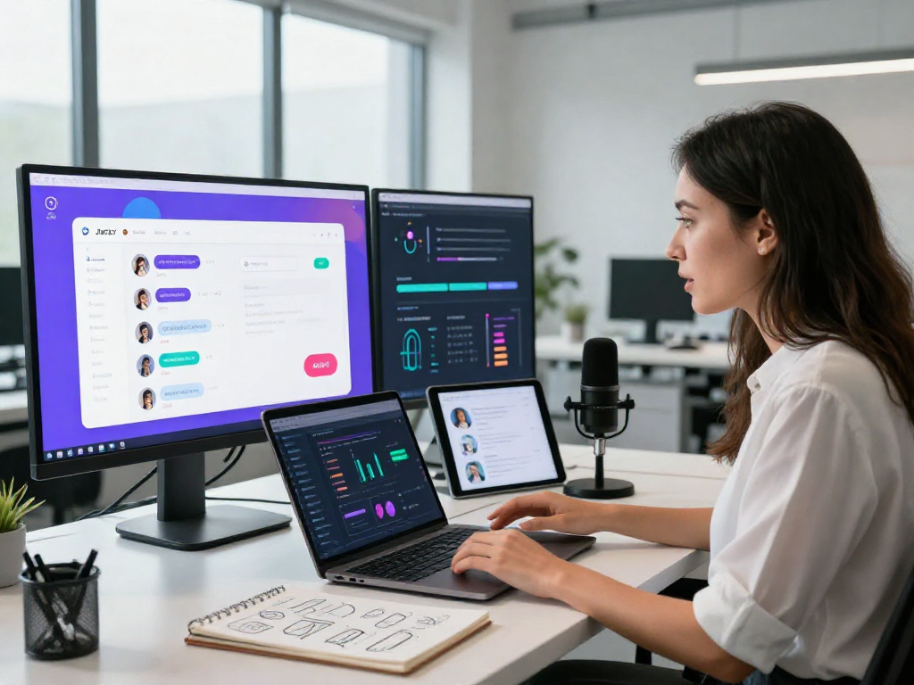 Engaging interaction with juicy chat ai platform in a modern tech workspace