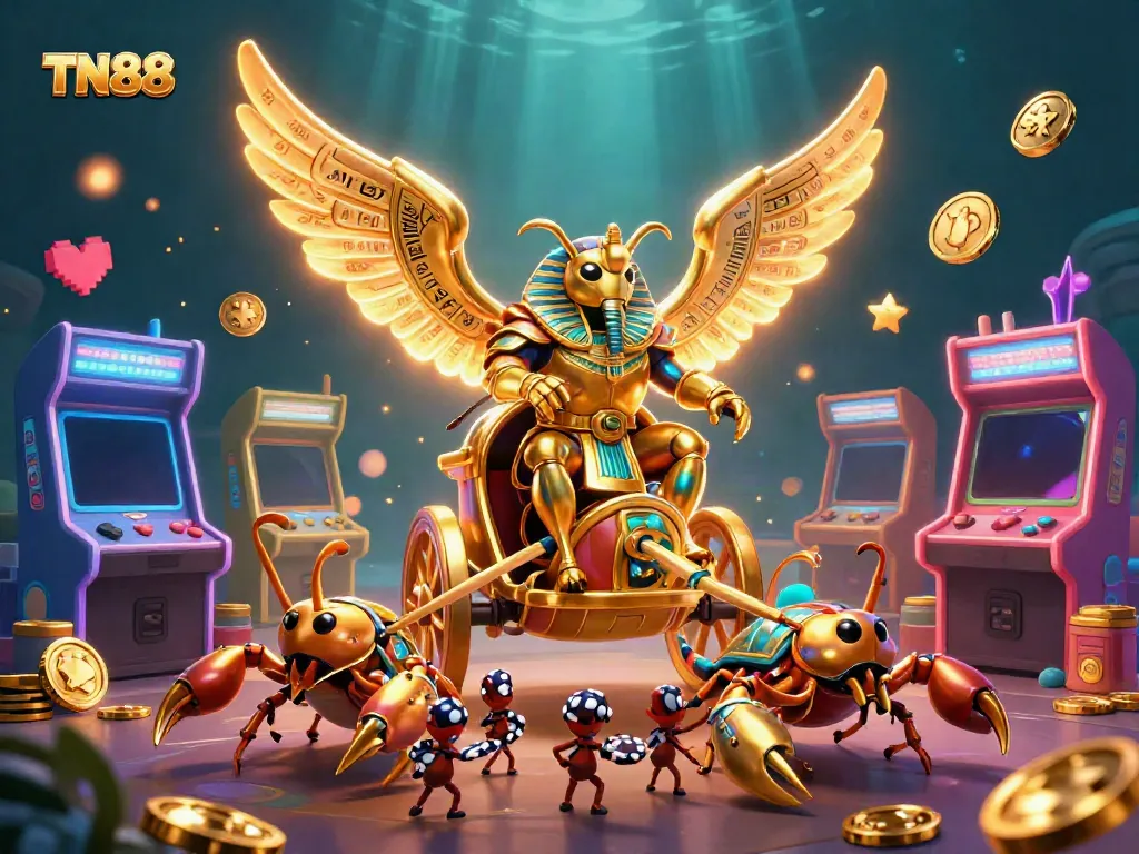 Win big at TN88 with dynamic gaming scenes featuring 3D animation of casino excitement and vibrant symbols.