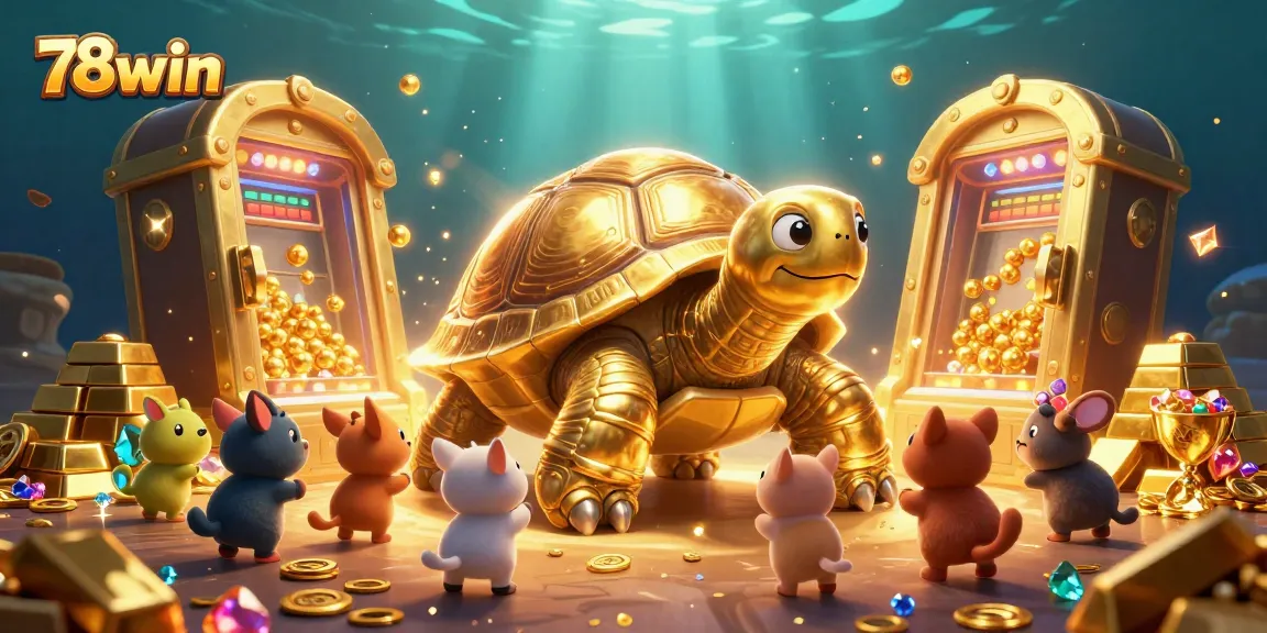 Engage in thrilling games at 78win, featuring a vibrant 3D casino with a golden tortoise pinball!