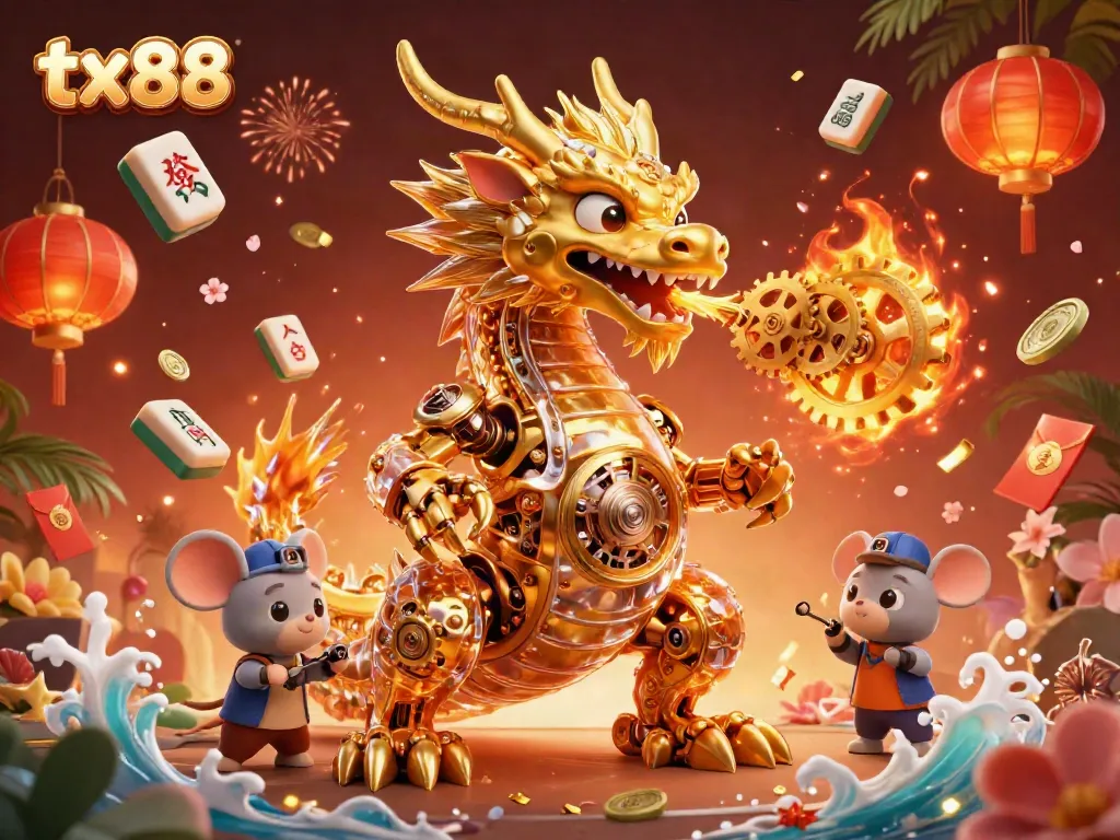 Engage in thrilling gambling action with the vibrant tx88 gaming scene featuring a golden dragon.