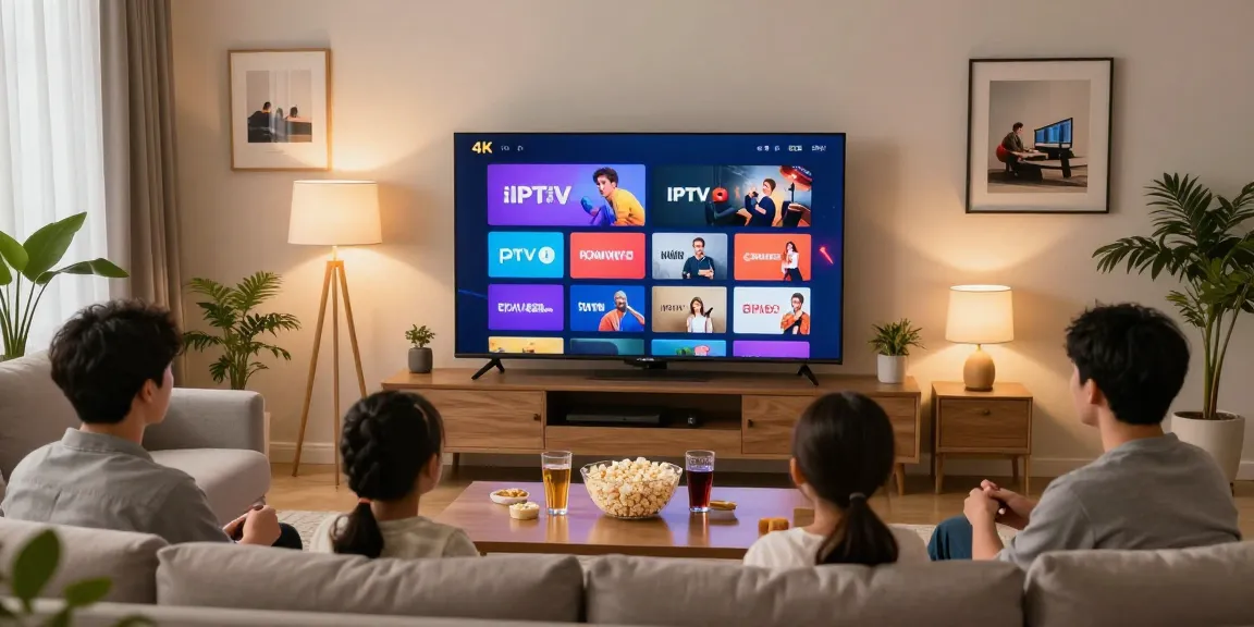 IPTV subscription USA options showcased on a large TV for family movie night.